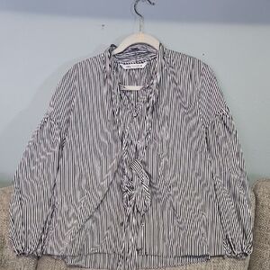 Zara Black & White Vertical Stripe Tie-Front Shirt